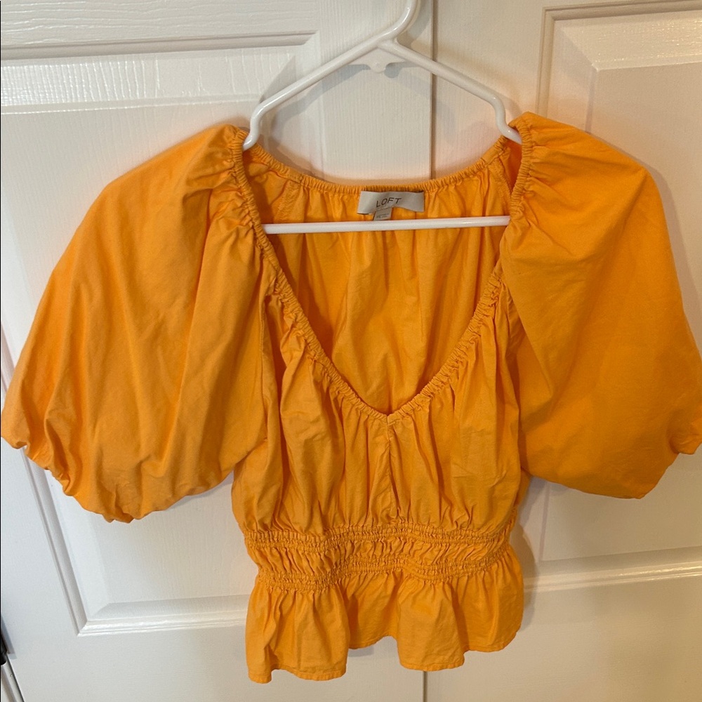 LOFT Vibrant Orange Gathered Blouse